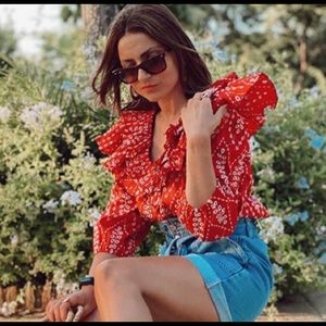 Zara open work embroidered top Xs sm